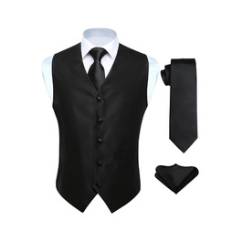 Костюм-трійка для чоловіків HISDERN V3-01: елегантна жилетка з двобортною застібкою, вузький крій, жаккард з візерунком пає, чорний, 6XL