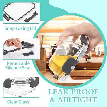 Набір контейнерів для зберігання продуктів Skroam: 10 штук, скло, BPA-free, для мікрохвильової печі та морозильника