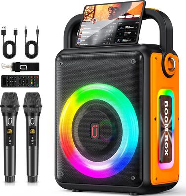 Караоке Машина з 2 Бездротовими Мікрофонами для Дорослих, Портативна Bluetooth Колонка з RGB-підсвіткою, Partybox, Підтримка TF/USB, AUX, Rec, TWS S65