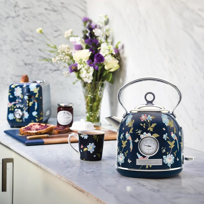 Laura Ashley Elveden Stainless Steel Cordless Electric Kettle - 1.7L, 2.2kW, with Temperature Display & Overheat Protection