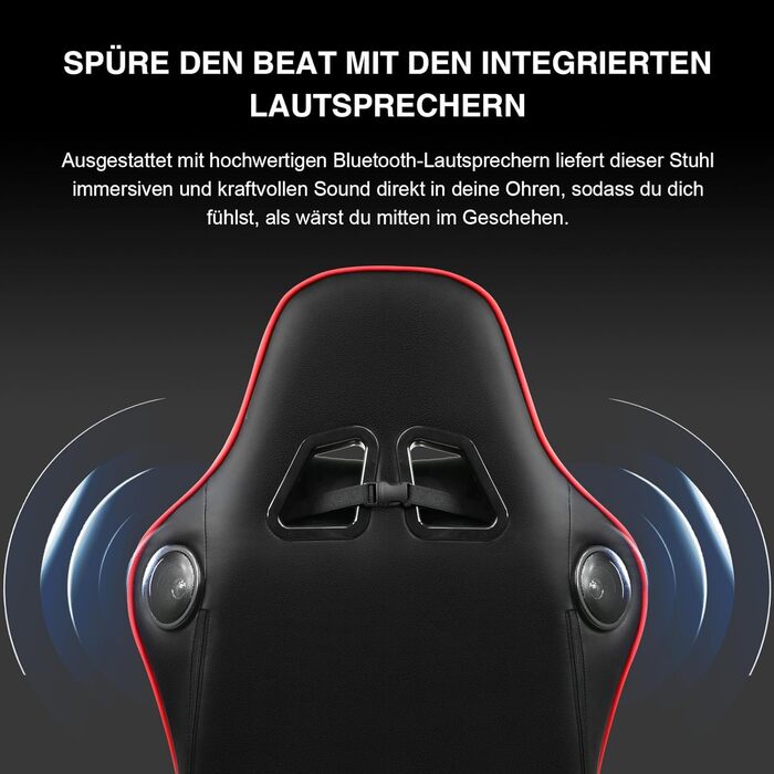 Ігрове крісло GTPLAYER з підставкою для ніг, Bluetooth-колонками, ергономічне комп'ютерне крісло, офісне крісло для геймерів, регульована спинка, навантаження до 150 кг, червоне