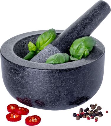 Набір ступка та товкачок Homiu Premium з натурального граніту, великий діаметр 15.5 см, сірий мармур