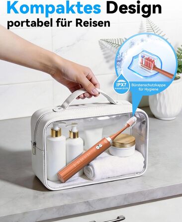 Електрична звукова зубна щітка JTF з УФ-дезінфекцією та сушінням, бездротова зарядка, 5 режимів чищення, 6 насадок, стаканчик для полоскання, акумуляторна для дому та подорожей (Помаранчева)