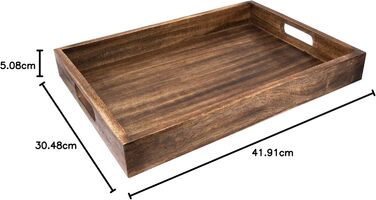 GoCraft Handcrafted Classic Wooden Tray - Large 16.5-inch Mango Wood Serving Tray with Handles - Elegant Kitchen & Dining Accessory - Ideal for Breakfast in Bed, Coffee, Tea