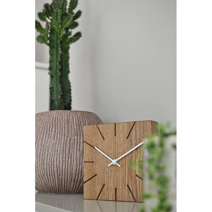 Natuhr Funk Wall Clock Table Clock Oak Wood - Beam - Solid Wood Design 17 x 17 cm (Smoked Oak Black Hands, ) (Smoked Oak / White Hands, Quartz Movement)