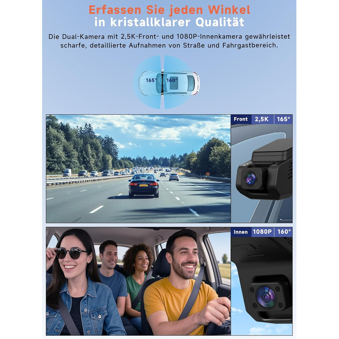 Відеореєстратор Veement Dashcam Auto: 2.5K+1080p, міні камера, нічне бачення, G-сенсор, паркувальний режим, 32GB карта, чорний