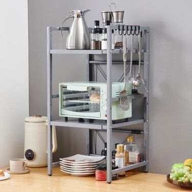 Розширювана полиця для мікрохвильової печі, робоча поверхня над мікрохвильовкою, підставка, органайзер для фритюрниці, економія місця, стояча, полиці пекаря (Чорний/3 (Сірий / 3-ярусна))