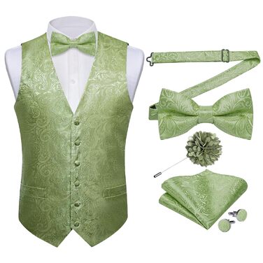 Жакети DiBanGu з принтом пейслі для чоловіків, 7-piece комплект: жакет, краватка, голки для лацканів, S, салатовий