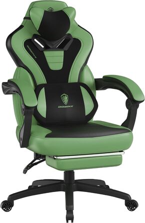 Dowinx Gaming Chair Fabric with Footrest, Large and High Gaming Chair for Heavy People, Computer/PC Gamer Chair for Adults with Massage (Green) Fabric Green