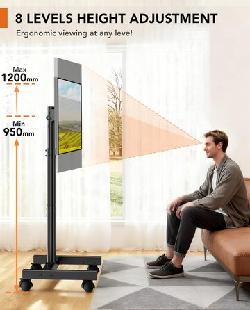 Мобільна підставка для телевізора Hemudu на колесах для LCD/LED ТВ 23-60 дюймів, регульована за висотою, з полицею для ноутбука, витримує до 35 кг, VESA до 400x400 мм