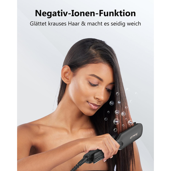 ANNLARY 2-in-1 Hair Straightener & Curling Wand with Titanium Ceramic Ion Technology - Anti-Heat Silicone Protection for Less Split Ends, Shiny Hair - Dual Voltage (110-240V) - Black/Rose Gold (1.75 inch)