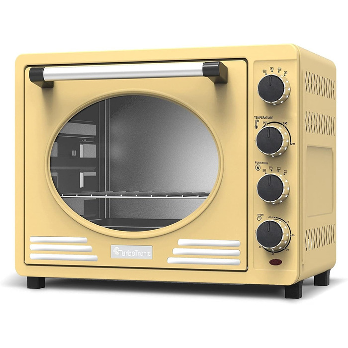 Міні-піч Turbotronic Retro з конвекцією, 35л, чорний/червоний/синій/бежевий, 1600W, таймер, піч для піци та гриль (CREAM)