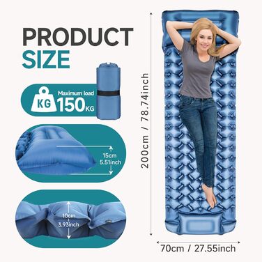 Bluever Inflatable Camping Mat - Lightweight Sleeping Pad for Outdoor Adventures | Waterproof & Non-Slip