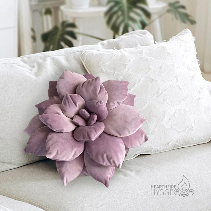 Hearthfire Hygge 3D Large Succulent Pillow, 16.8 inches, Soft Violet Leaf Pillow, Flower-Shaped Pillow, Succulent Decor, Cactus Pillow, Flippy Decorative Pillow, Cactus Plush, Succulent Pillow
