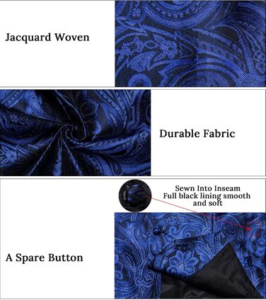 Костюмний комплект DiBanGu: жилет, краватка, хустинка, запонки, лапєль Pin (7 предметів) з паєчним візерунком, синій, XL