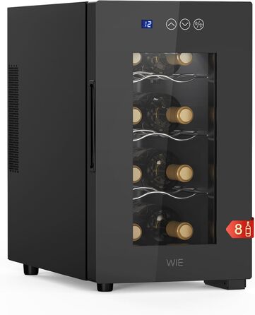 WIE 33 Liter Wine Fridge - 1 Zone Wine Cooler with Glass Door & LED Touch Panel - Mini Wine Refrigerator for 8 Bottles