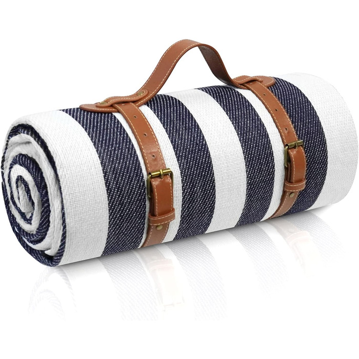 Плед для пікніка великого розміру 203x203 см, вологостійкий, миючий, пісконепроникний, складний, 3-шаровий, блакитно-білий