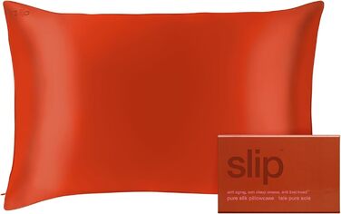 Наволочка з натурального шовку SLIP 22 Momme 51x76 см, 100% шовк тутового шовкопряда, з блискавкою, дихаюча, гіпоалергенна, біла (Queen Size, червона)