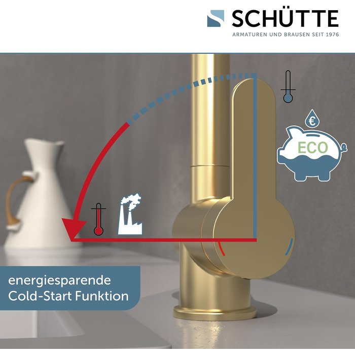 Кухонний змішувач SCHÜTTE LONDON з висувною лійкою, поворотний на 360°, з однорідним змішувачем, для мийки, золотий, 29,8 см (високий тиск)