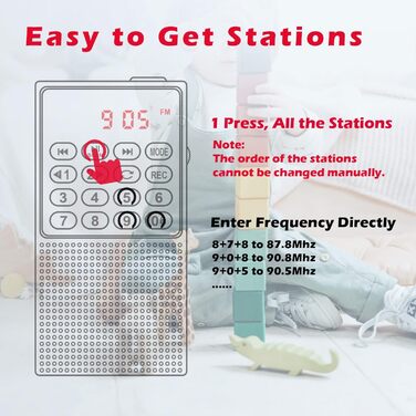 Портативне радіо Prunus J-328 з функцією запису, MP3/TF/AUX, рожеве