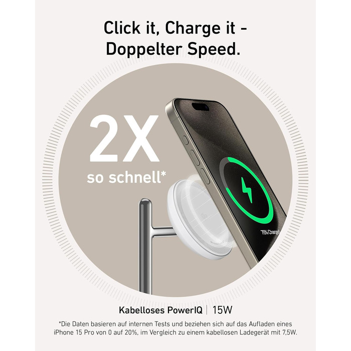 Anker MagGo Зарядна станція 3-в-1 бездротова, 15W, MagSafe, Qi2, для iPhone 16/15/14/13, AirPods Pro, Apple Watch Ultra (з USB-C адаптером та кабелем)