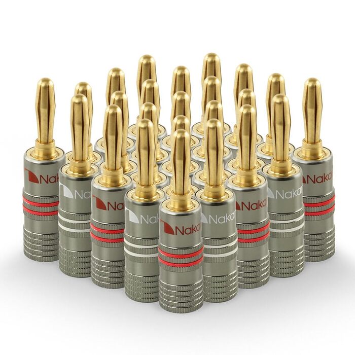 Бананові конектори Nakamichi Ultimate Series 24K золоті, берилій-мідні роз'єми для акустичних кабелів 12-18 AWG, 4 мм, для HiFi колонок та підсилювачів, 10 шт (5 пар)