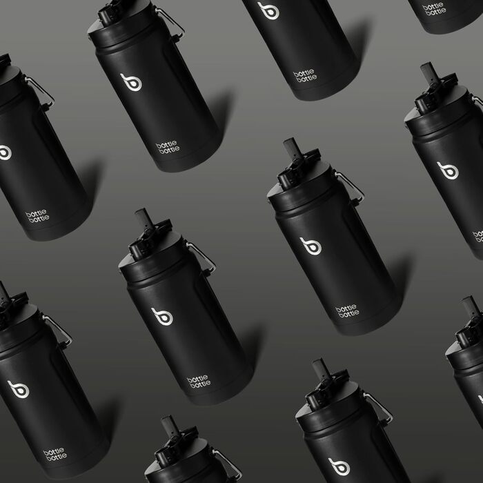 BOTTLE BOTTLE Insulated Water Bottle, 1.8L, with Straw and Double Lid, Half-Gallon Water Jug, Stainless Steel, for Workout and Sports, Insulated Growler with Handle, Black