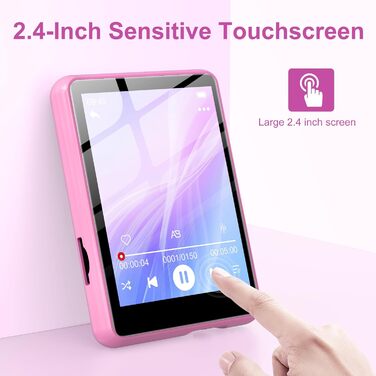 MP3 плеєр SWOFY 128GB Bluetooth 5.3, Рожевий - міні-плеєр з сенсорним екраном 2.4