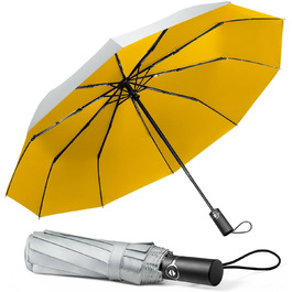 Чоловічий парасолька TechRise: великий, стійкий до вітру, автоматичний, компактний (жовтий & срібний)
