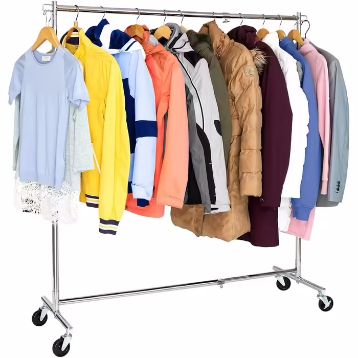 Tatkraft New York Clothes Rack Extendable Width and Height, Clothes Rack on Wheels, 86-143 x 44 x 100-165 cm, Mobile Stable Clothes Rack made of Stainless Steel (Steel)