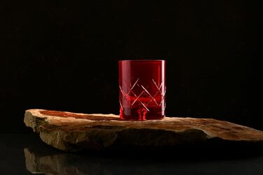 Келихи для віскі KROSNO Saga Kristall 250 мл, набір 4 шт., з ручним огранюванням, червоні - для бурбону, скотчу та коктейлів