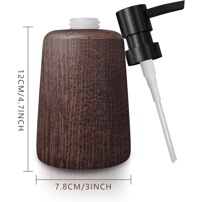 Дозатор для мила ручної роботи з темного дерева, пластиковий насос, елемент декору ванної кімнати, багаторазовий дозатор, пляшка для душу, неслизьке дно, довговічний та стильний
