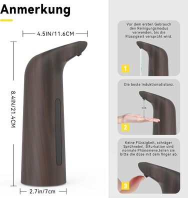 Автоматичний безконтактний диспенсер для мила з 4 рівнями регулювання, 400 мл, електричний, на батарейках, для встановлення на стіл, з інфрачервоним сенсором, бронзовий (400 мл, глибока зернистість)