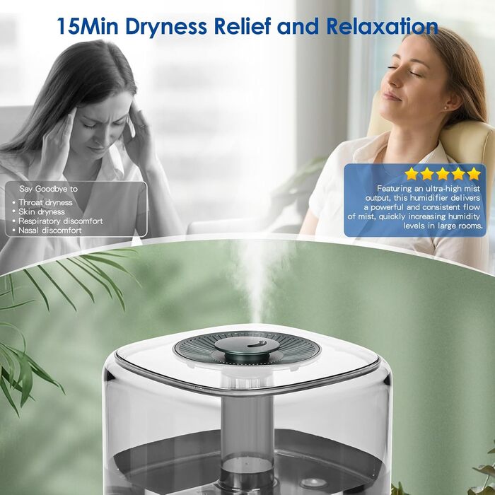 Humidifier Bedroom 5L, Vankarr Ultrasonic 28dB Quiet Air Humidifier Top-Fill Room Humidifier with 360° Swivel Nozzle, Increase Humidity for Children's Room, Office, Baby, Plants, Green