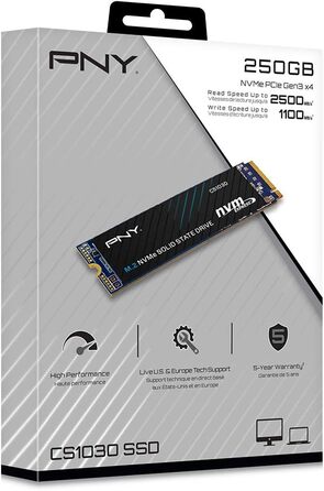 SSD PNY CS1030 250GB M.2 NVMe PCIe Gen3 x4 - Швидкий внутрішній накопичувач