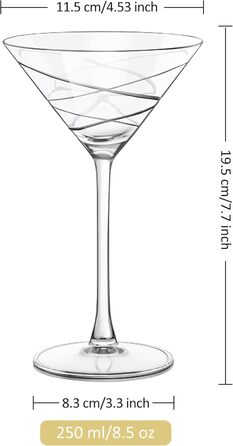 Набір з 4 склянок для мартини Joeyan 250 мл, кришталь, з візерунком Dot, класичні склянки для коньяку, еспресо мартини, космополітен, манхеттен, придатні для миття в посудомийній машині