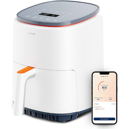COSORI Lite Air Fryer 3.8L, preset multi-stage cooking, up to 230℃, smart control, 1500W, 1-3 servings, free online recipes, dishwasher safe, White 3.8L White