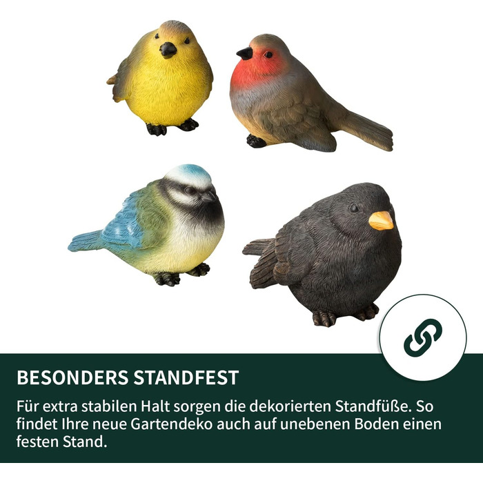VERDOBA - Garden Decoration 4 Birds - Decorative Figures made of Artificial Resin (Polyresin) for Balcony, Garden, Winter Garden, Pond - Garden Decoration