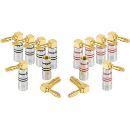Комплект кутових бананових роз'ємів Poppstar High End (12 шт), 24K золоте напилення, для кабелів до 6 мм², червоні та чорні
