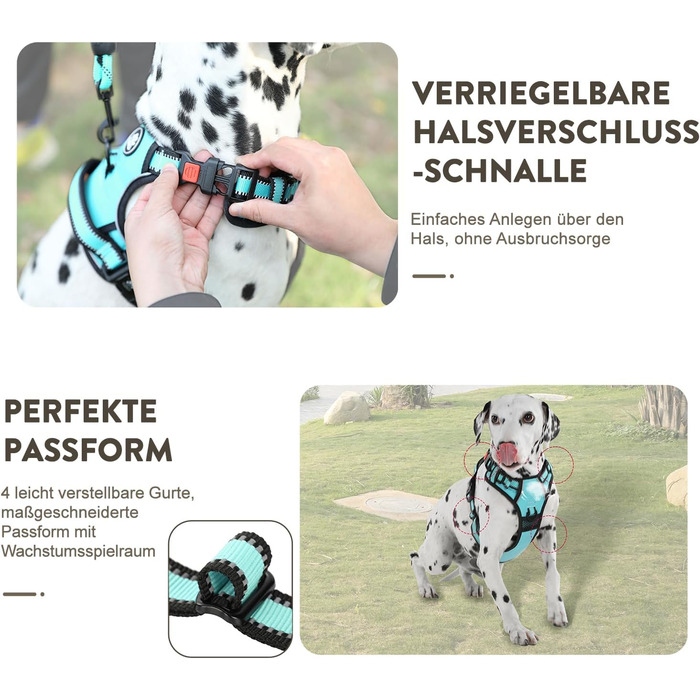 Нашийник від тягнення для собак Furryfection, для цуценят та маленьких собак, безпечний, відбиваючий, для дресирування, (Турквіс, M)