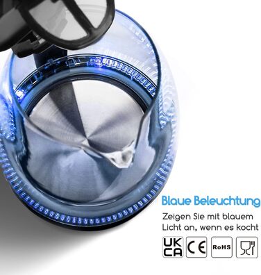 Електричний чайник Aigostar Adam, 1.7 л, 2200 Вт, LED, скло, без BPA, з фільтром від накипу, чорний