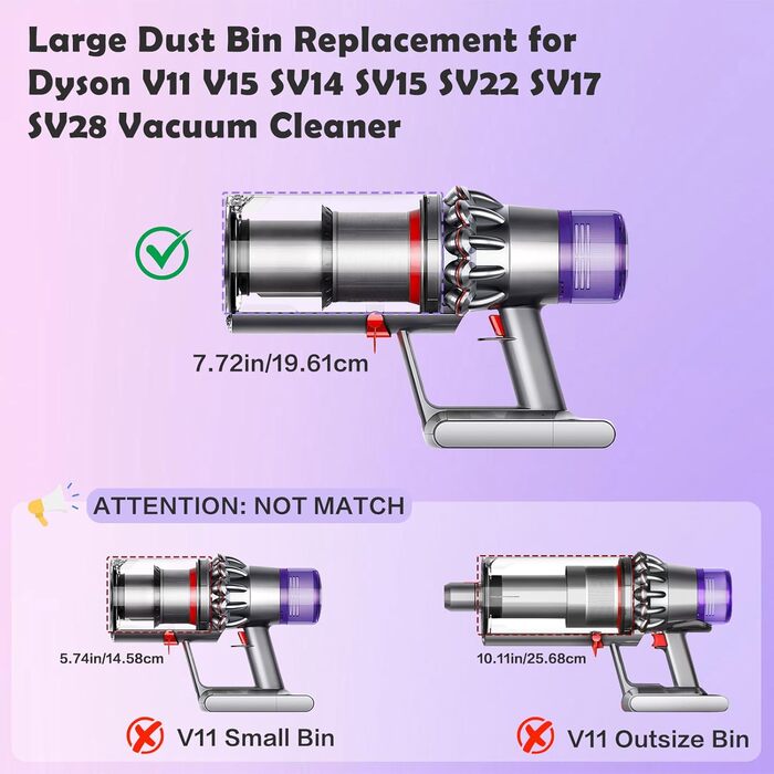 Dyson V11 V15 Dustbin Replacement - Compatible with SV14, SV17, SV15, SV22, SV28 Vacuum Models - Part Numbers 970050-01 & 965443-01