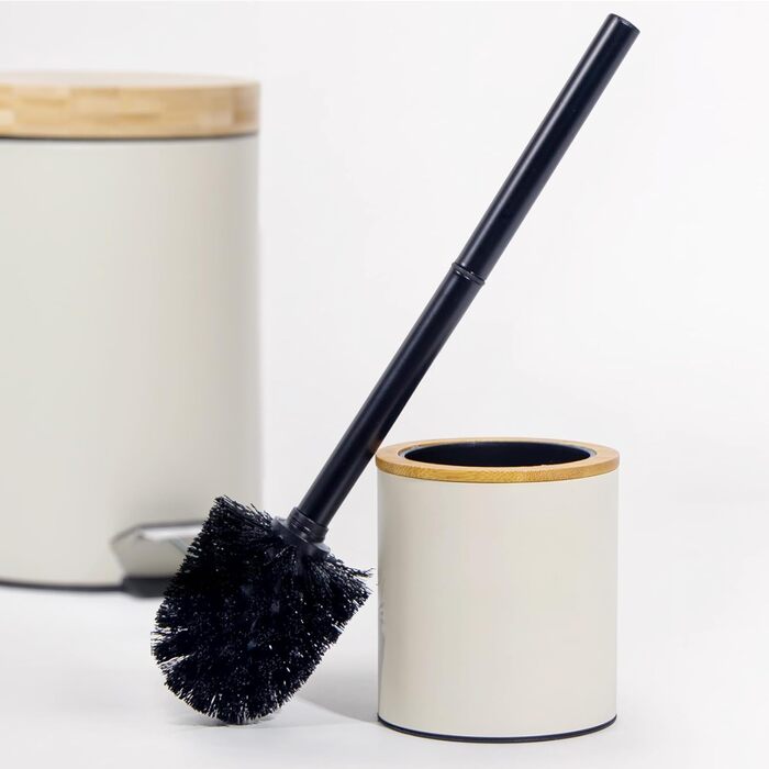 Набір для туалету Greelue: щітка для унітазу з дерев'яною ручкою та підставкою з нержавіючої сталі, бежевий