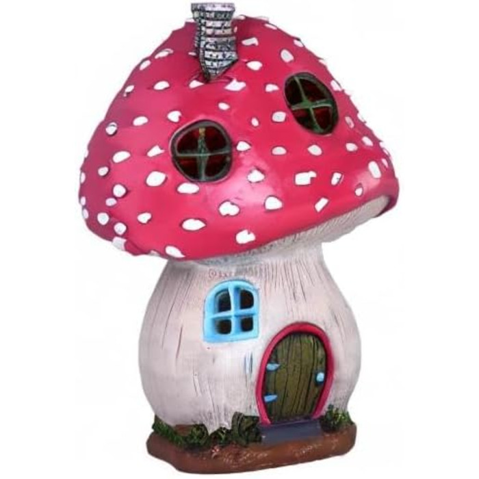 TERESA'S COLLECTIONS Outdoor Garden Decor Fairy House Garden Solar Lighting Mushroom Elf House Fairy Garden Solar Garden Lighting Fairy House made of Resin Pink Gifts for Women 19cm