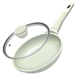 Сковорода антипригарна DYGG 20 см зі скляною кришкою, гранітне покриття, для всіх типів плит (індукція, газ, електро, склокераміка), без PFOA/PFAS