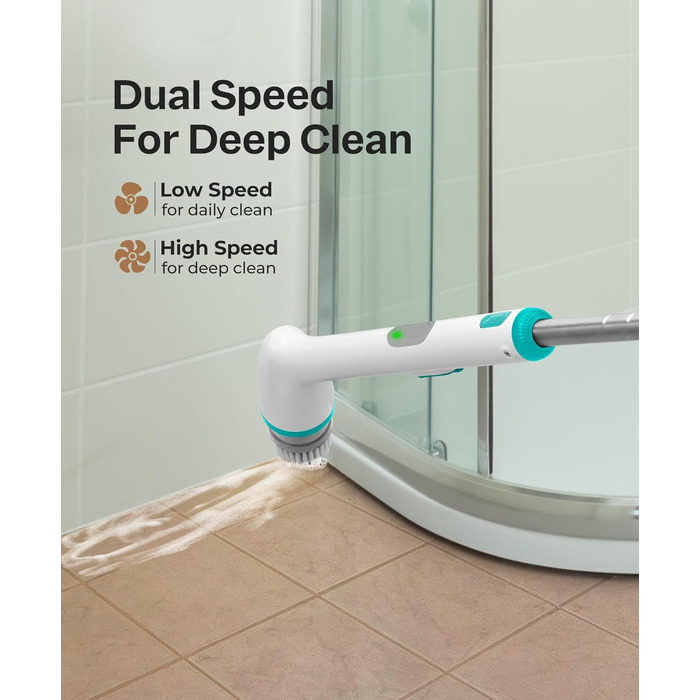 LyriFine Electric Cleaning Brush, New Full-Body IPX7 Waterproof Electric Cleaning Brush, Long-Handle Electric Cleaning Brush for Household Use, 2 Speeds, Replacement Heads for Bathroom