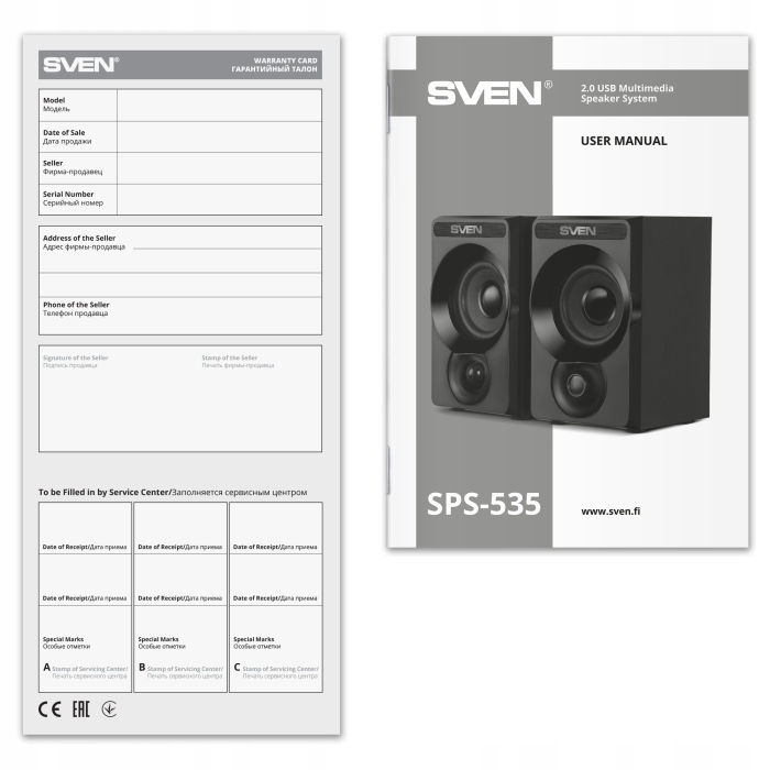 Комплект акустичних колонок 2.0 SVEN SPS-535, 6 Вт, чорний