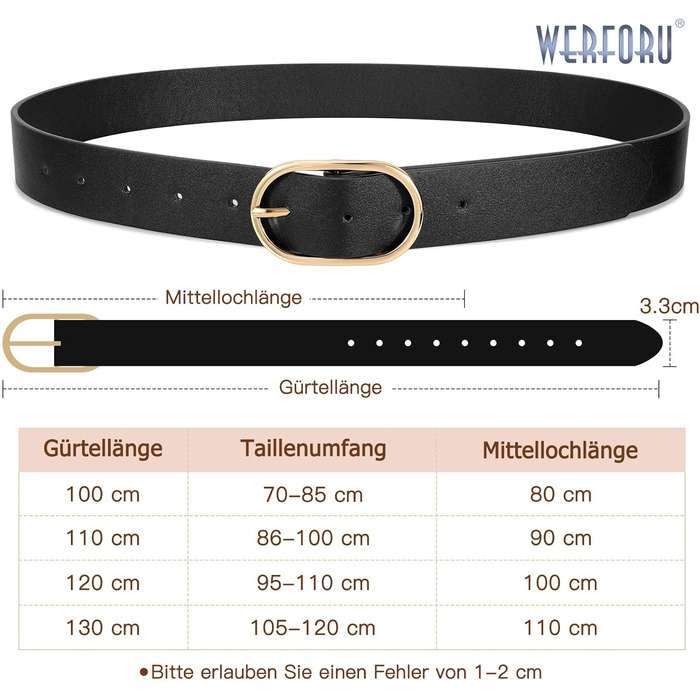 Жіночий шкіряний ремінь WERFORU з золотою пряжкою, комплект 3 шт. (чорний, коричневий, бежевий) - розмір 86-100 см