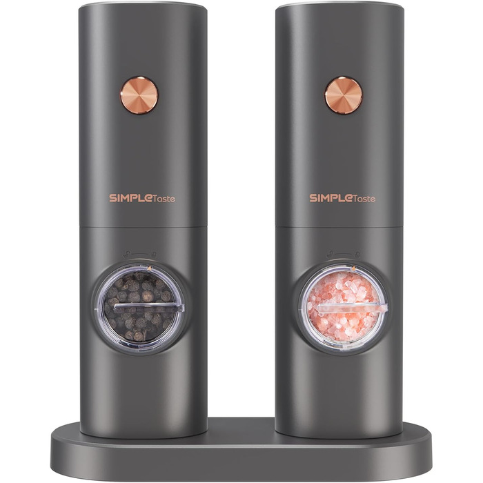 Електричні мельниці для спецій SIMPLETASTE 2 шт. з регульованим керамічним жорном, ABS-пластик, живлення від батарейок AAA