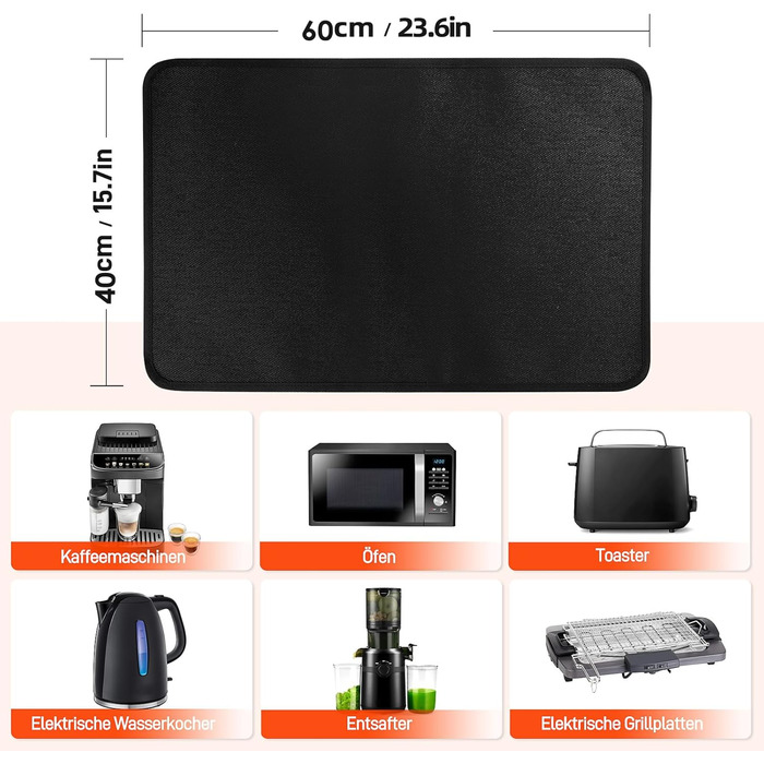 Термостійкі підкладки під фритюрницю 2 шт. 40 x 45 см, 1 мм - захист від нагріву для стільниці, масло- та водовідштовхувальні, легко миються (Чорний, 40x60x0.1 см)